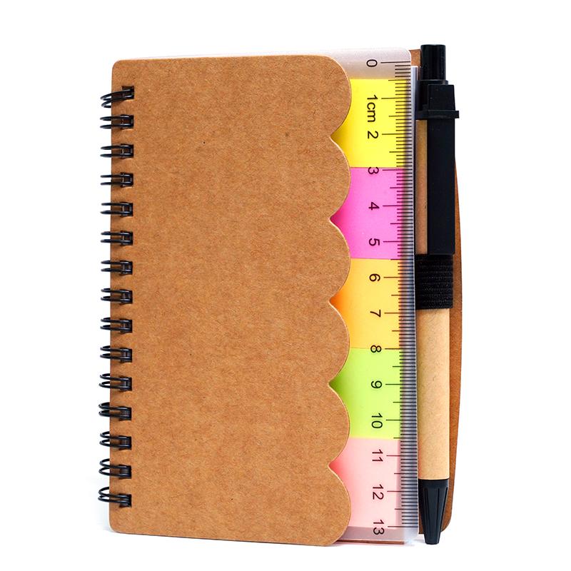 Custom Spiral Notebook With Recycled Cardboard Cover & Pen, Ruler, & Sticky Notes